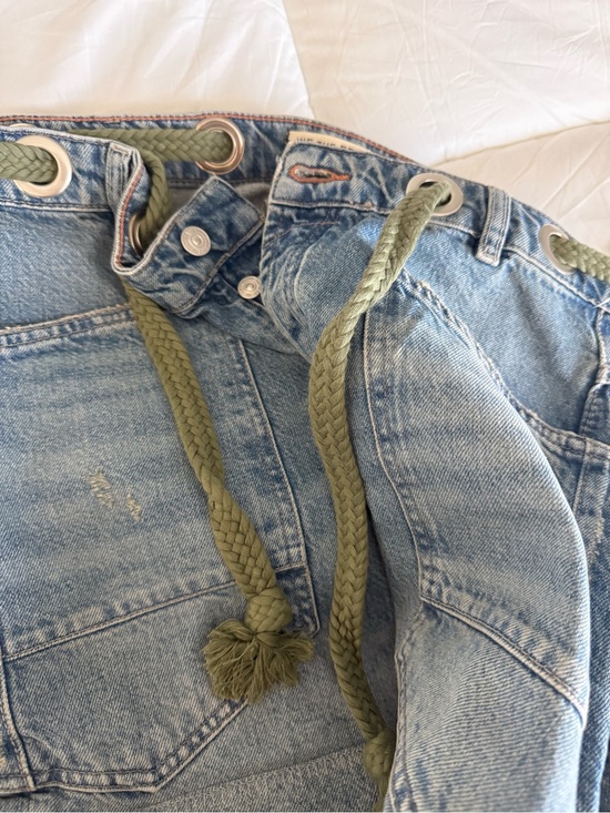 We The Free Denim - We The Free Light Blue Denim Jeans with Olive Green Drawstring